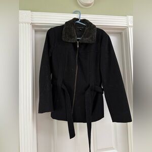 Black jacket with faux fur collar
